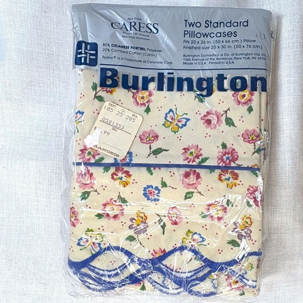 Vintage Burlington Caress Twin Sheet Set Floral Butterfly Scalloped New NOS